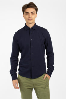  Navy Pique Knitted Cotton Shirt