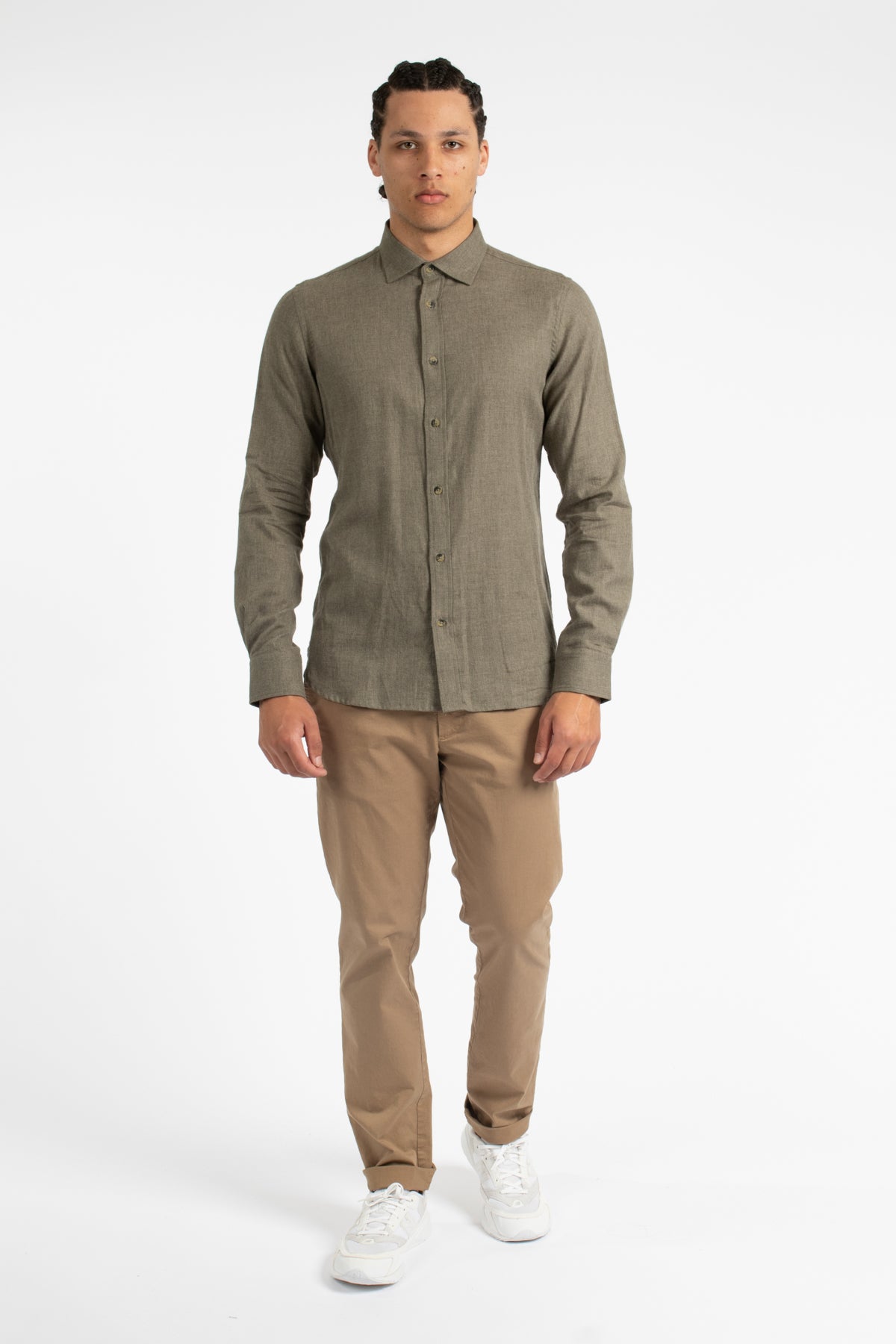 Olive Flannel Cotton Marle Shirt