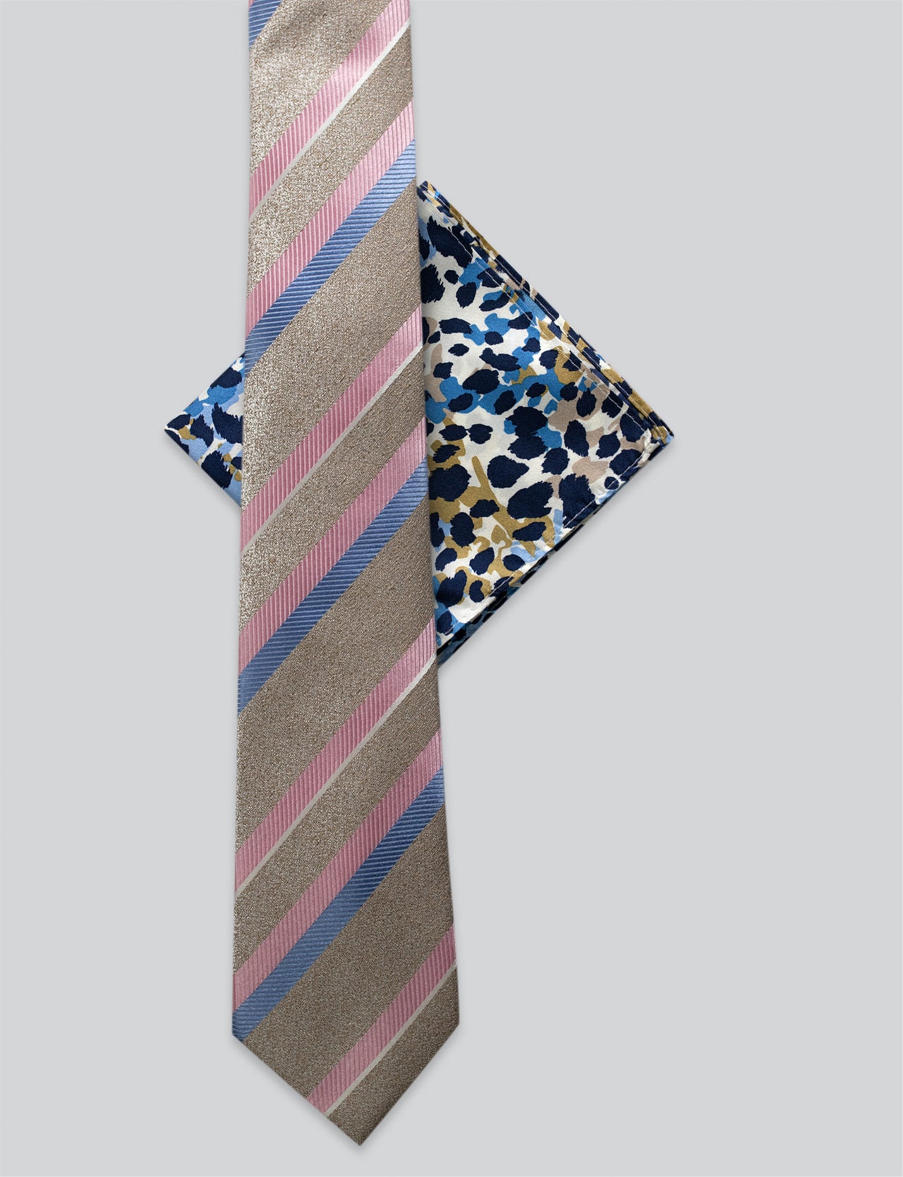 Stripe Tie & Leopard Print Pocket Square Set