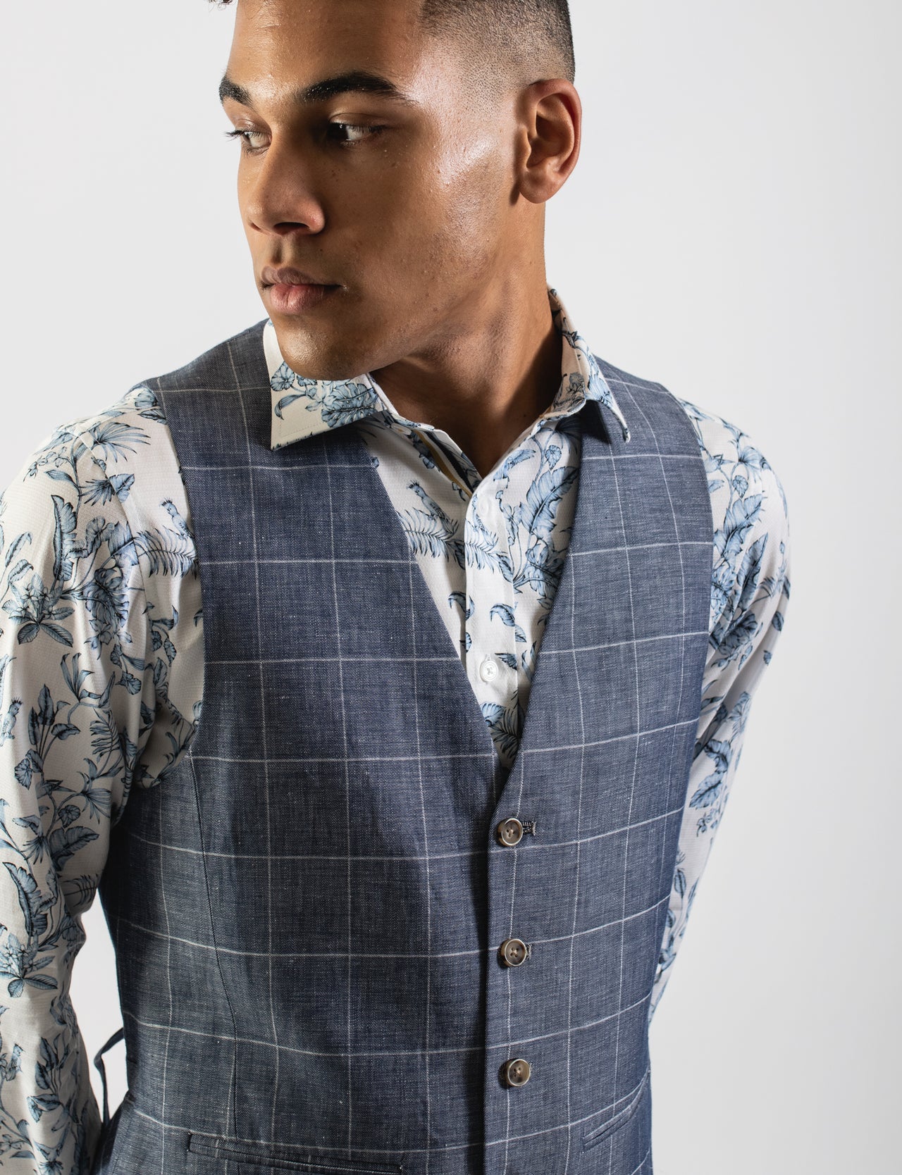 Narrow Windowpane Check Waistcoat