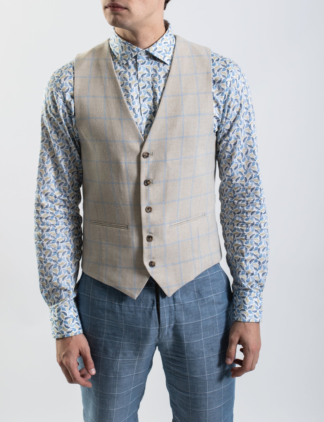 Textured Windowpane Check Waistcoat